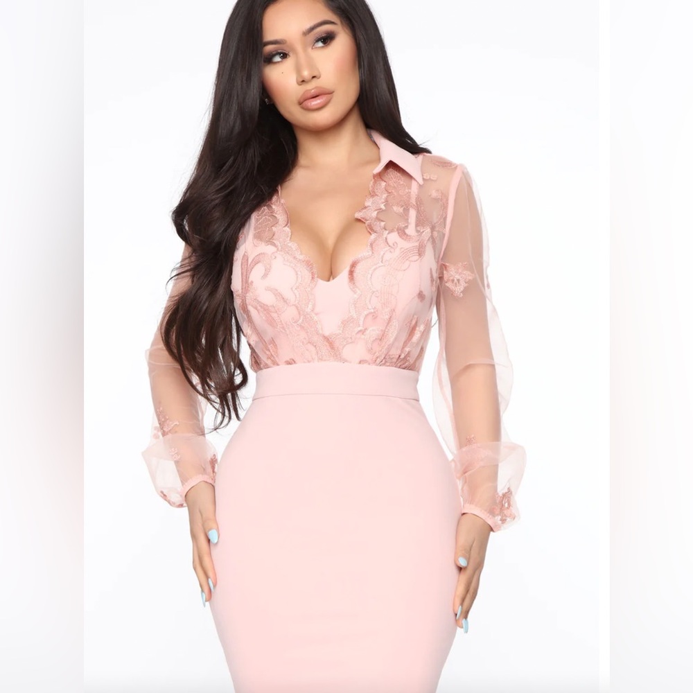 Gorgeous pink midi dress with embroidered organza top BRAND NEW WITH TAGS